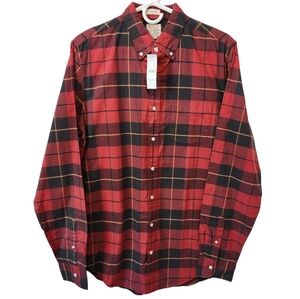 NWT! J. Crew Men’s Size M-T Broken-In Oxford Red Plaid 100% Organic Cotton AX412